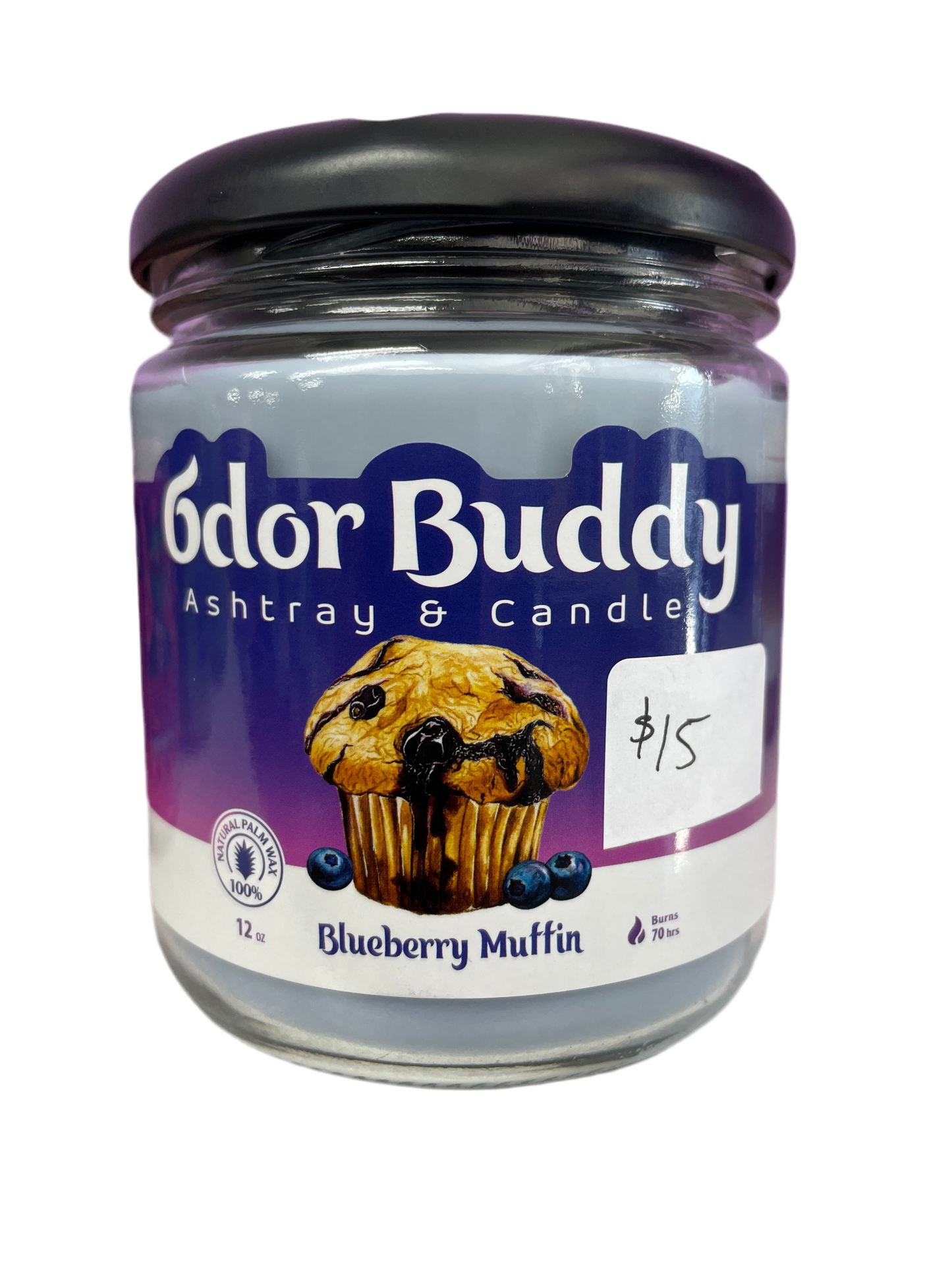 Odor Buddy Ashtray & Candle 12 oz - Blueberry Muffin