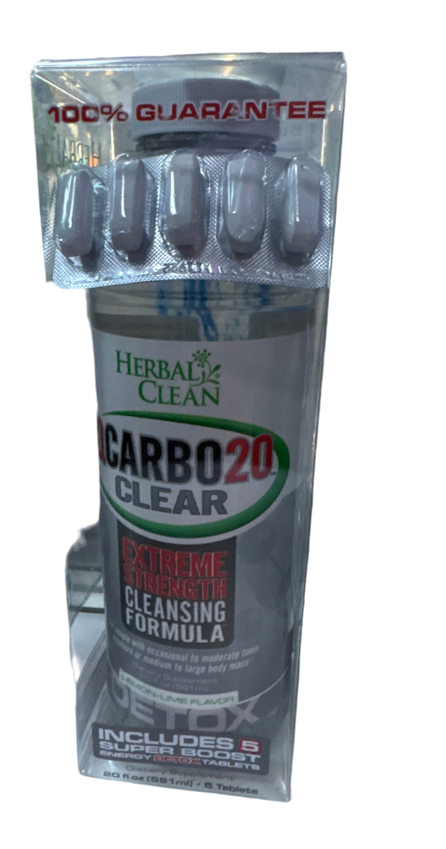 Q-Carbo Clear 20 Lemon Lime 20oz Detox (Includes 5 Super Boost Energy Detox Tabs)