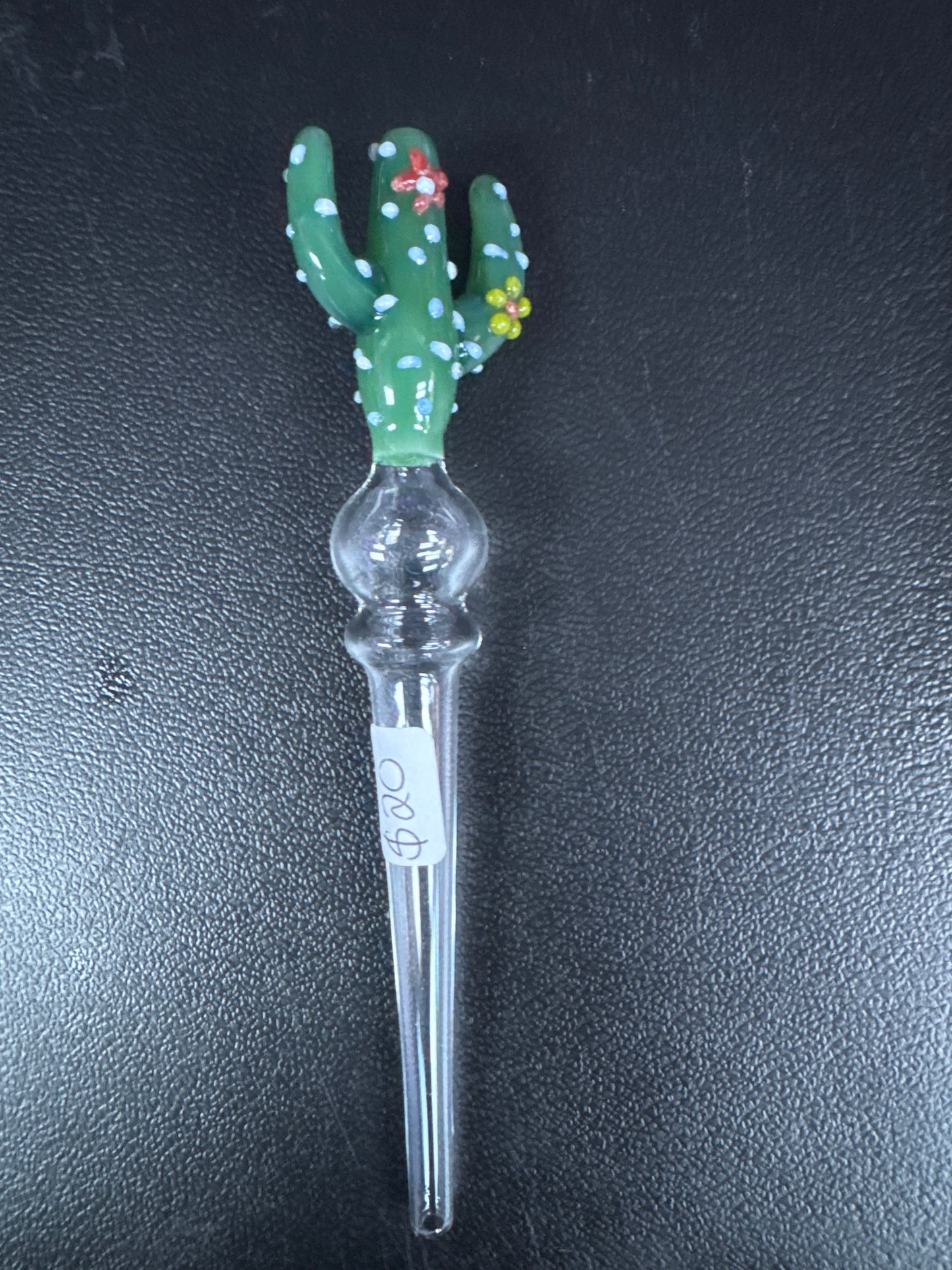 Glass Straw w Cactus Design mouthpiece