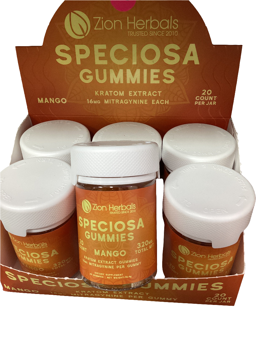 Zion Herbals Kratom Extract Speciosa Gummies - 320mg Mitragynine - 20 Count