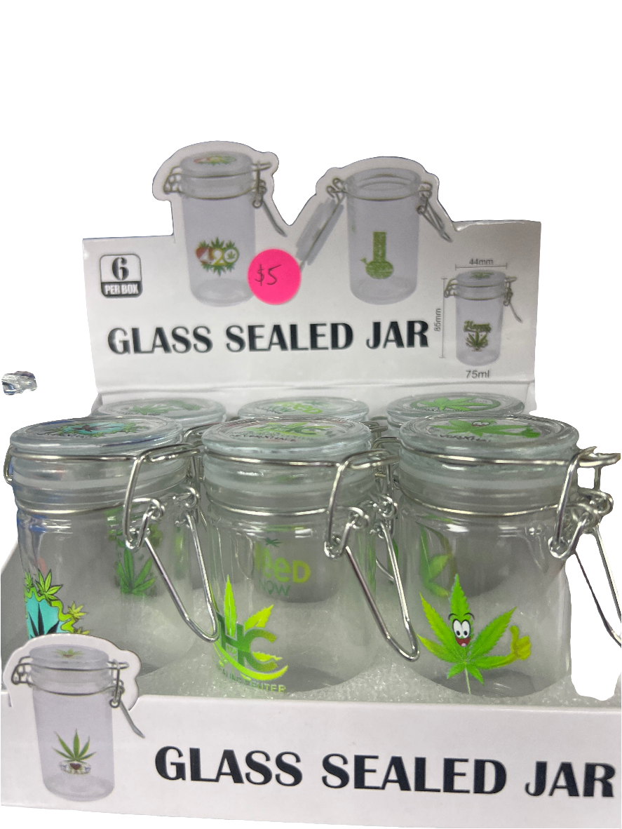 Sealed Glass Jar 75ml Size - Leaf Designs