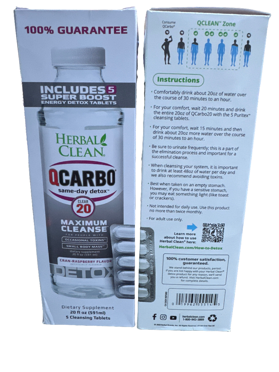 Q-Carbo Clear 20 Cran-Rasberry 20oz (Includes 5 Super Boost Energy Detox Tablets)