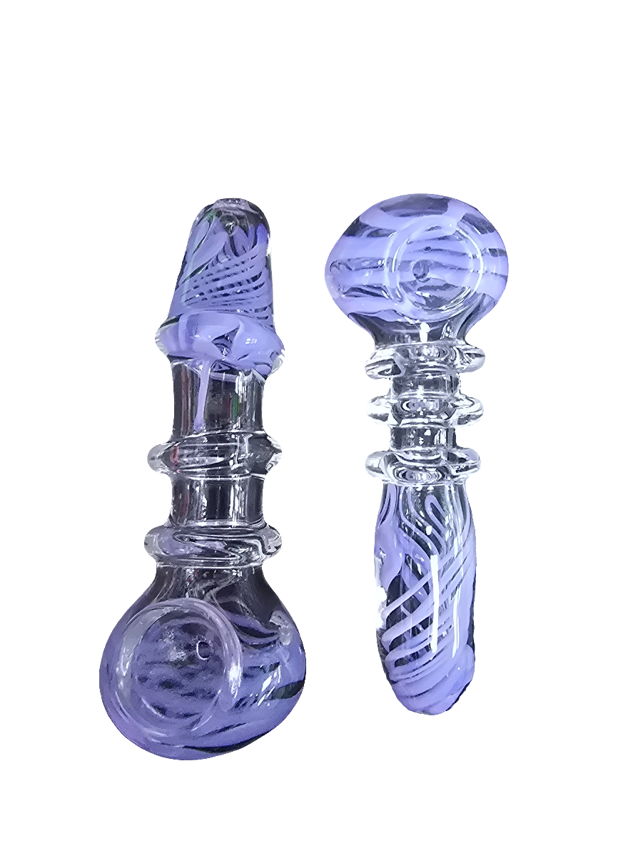 Glass pipe with rib grips and blue swirl design