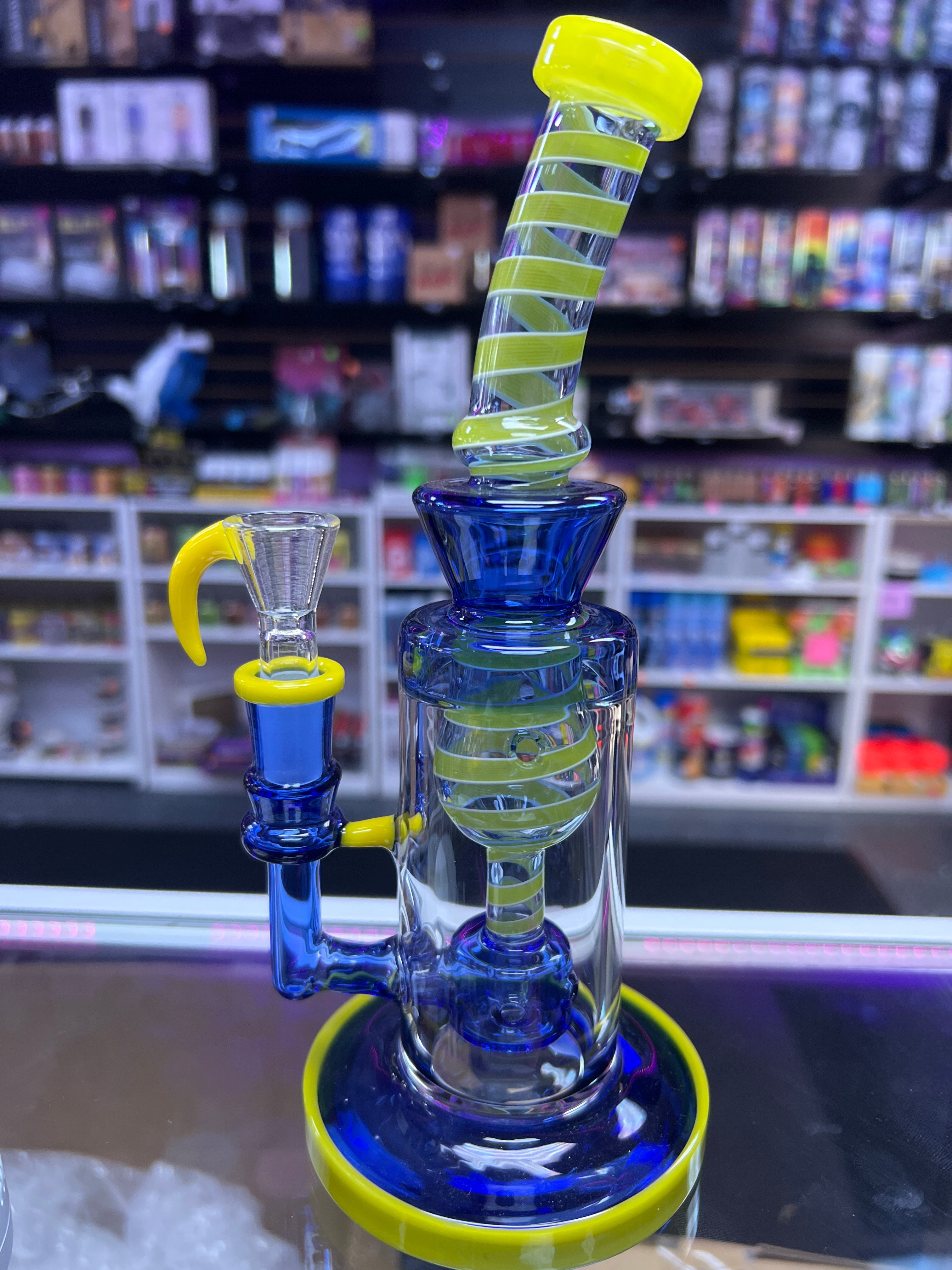Blue and Yellow Sphere Perc Water Pipe