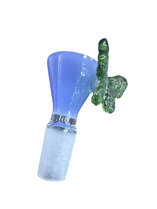 Light Blue/Purple Bowl With Green Butterfly On Side