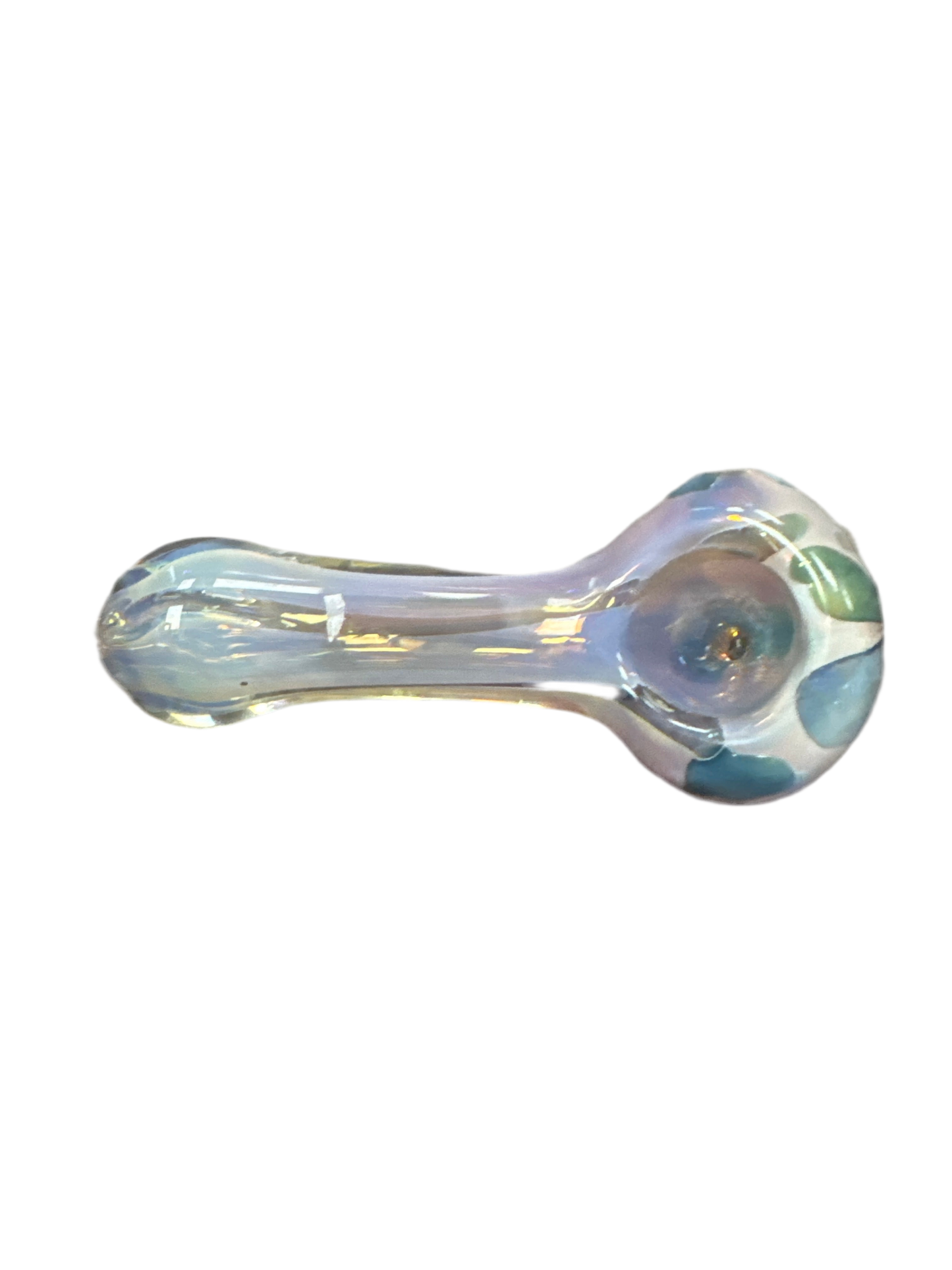 Blue/Green Handpipe with Dark Blue Flower Decal On Bowl