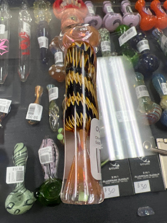 CH-61 3" Fancy Art Gold Chillum