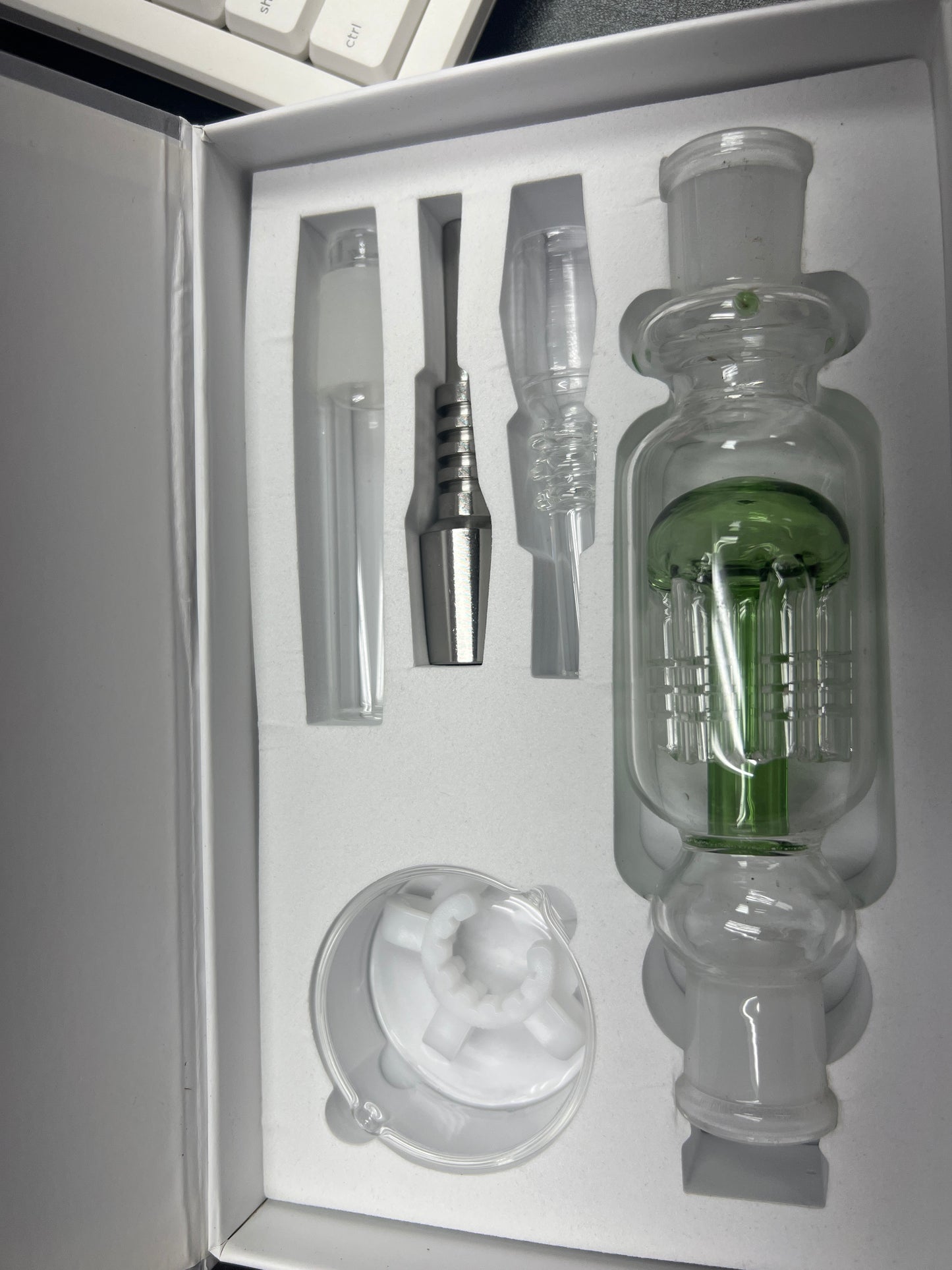 Glass Nectar Collector All in One Set with Perk - Green Accent Color