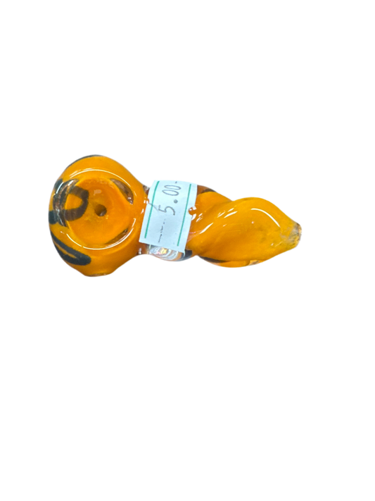 Small Orange Handpipe with Black Flower on Top