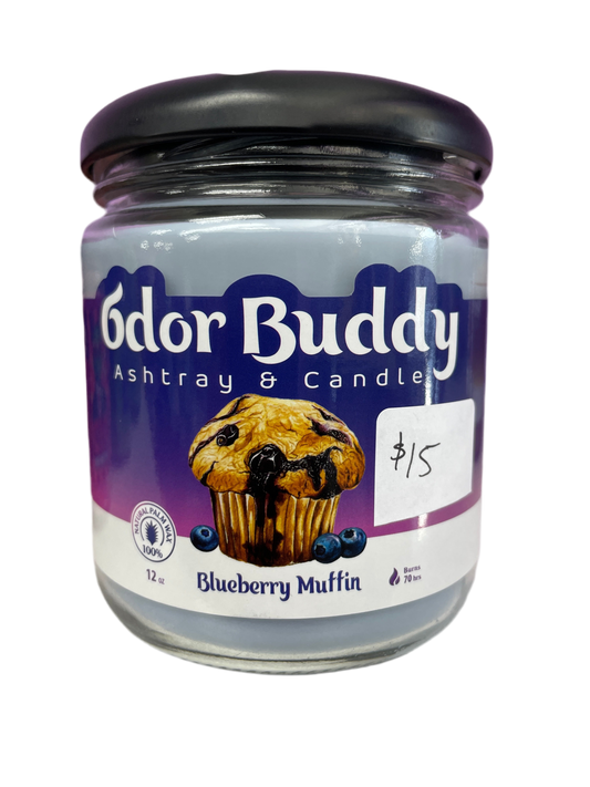 Odor Buddy Ashtray & Candle 12 oz - Blueberry Muffin