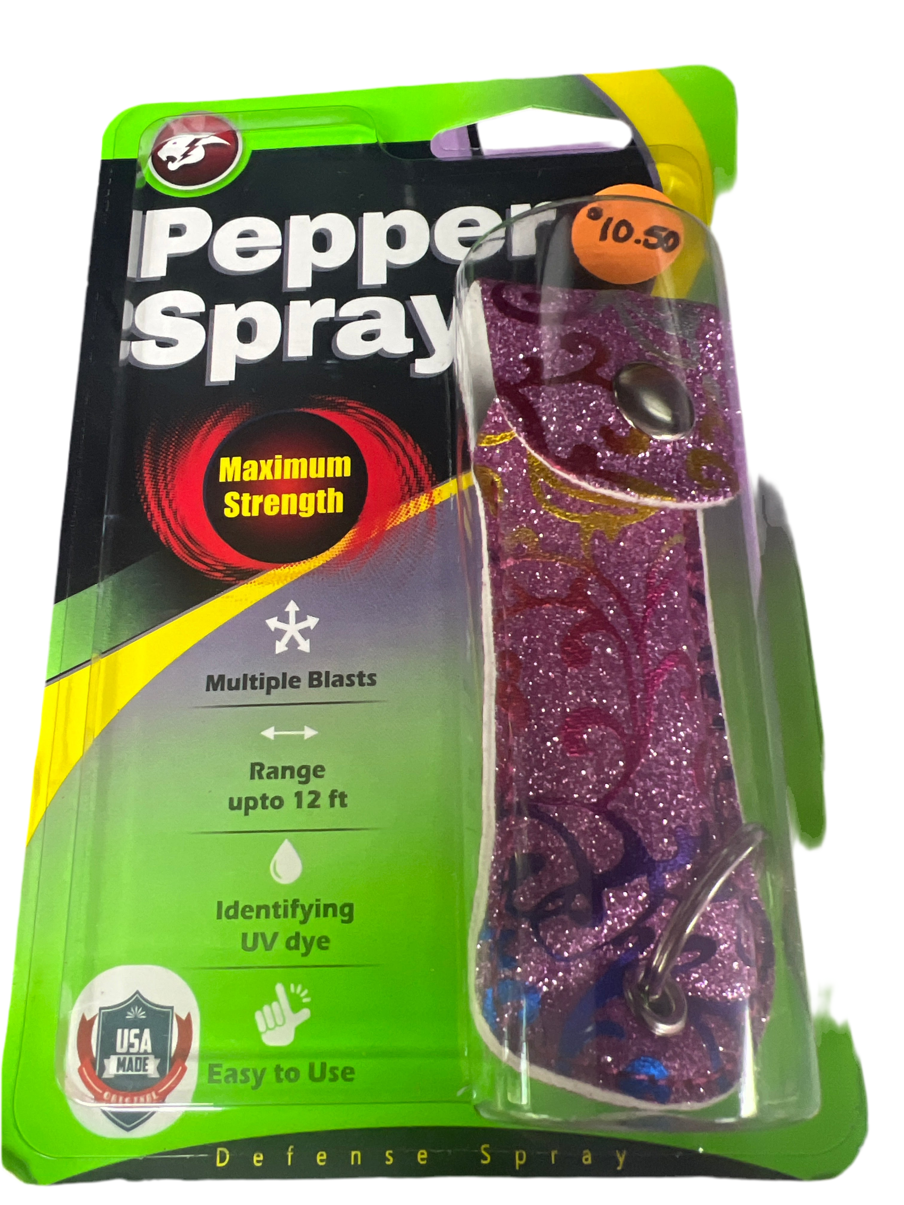 Cheetah Pepper Spray with Keychain Holder - Glitter Purple