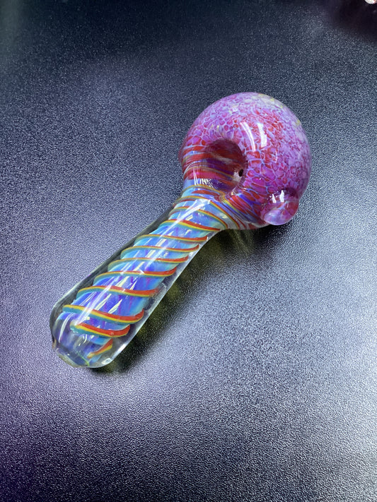 Handpipe With Pink Bowl and Orange Spiral