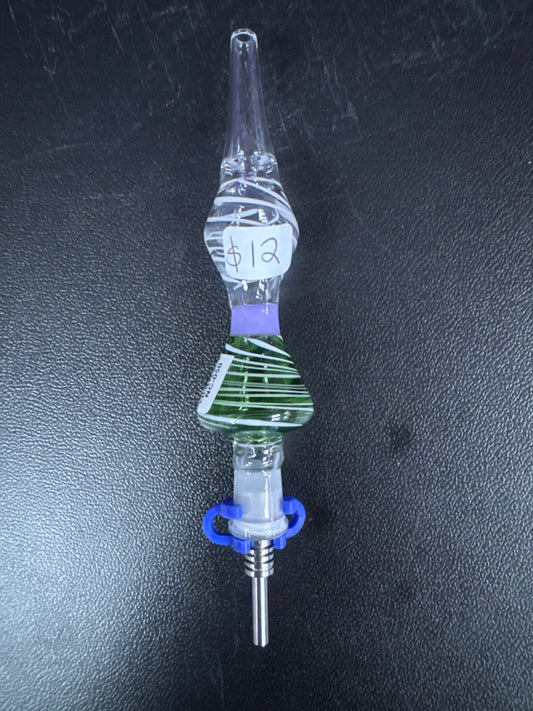 Glass Nectar Collector w Titanium Nail (colorful design w white swirls)