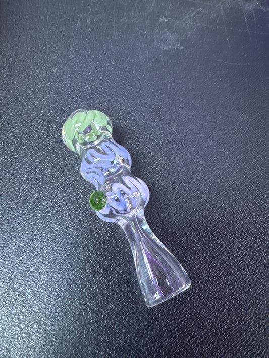 Small Clear Chillum With green and Purple accents