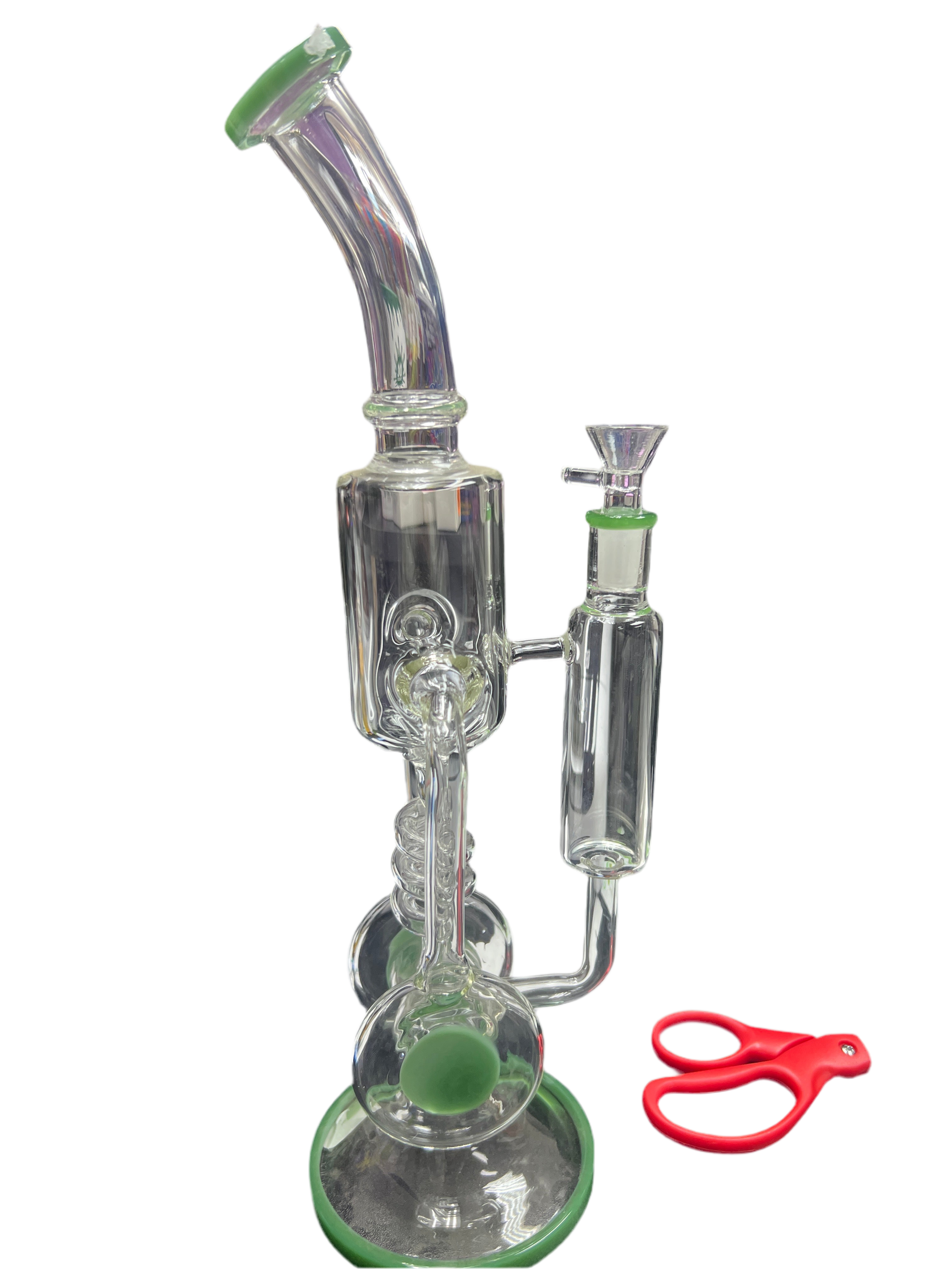 Clear recycler glass water pipe with green accent colors