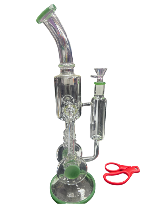 Clear recycler glass water pipe with green accent colors