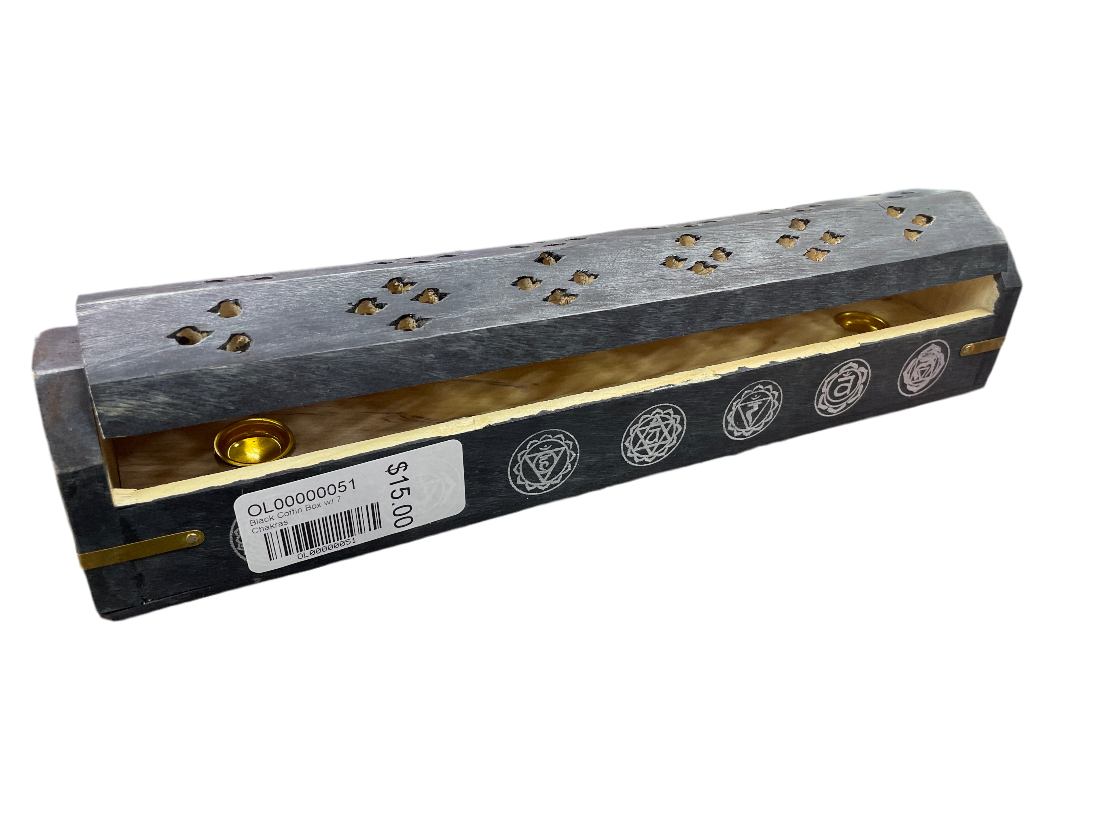 Brown Coffin Incense Box w 7 Chakras
