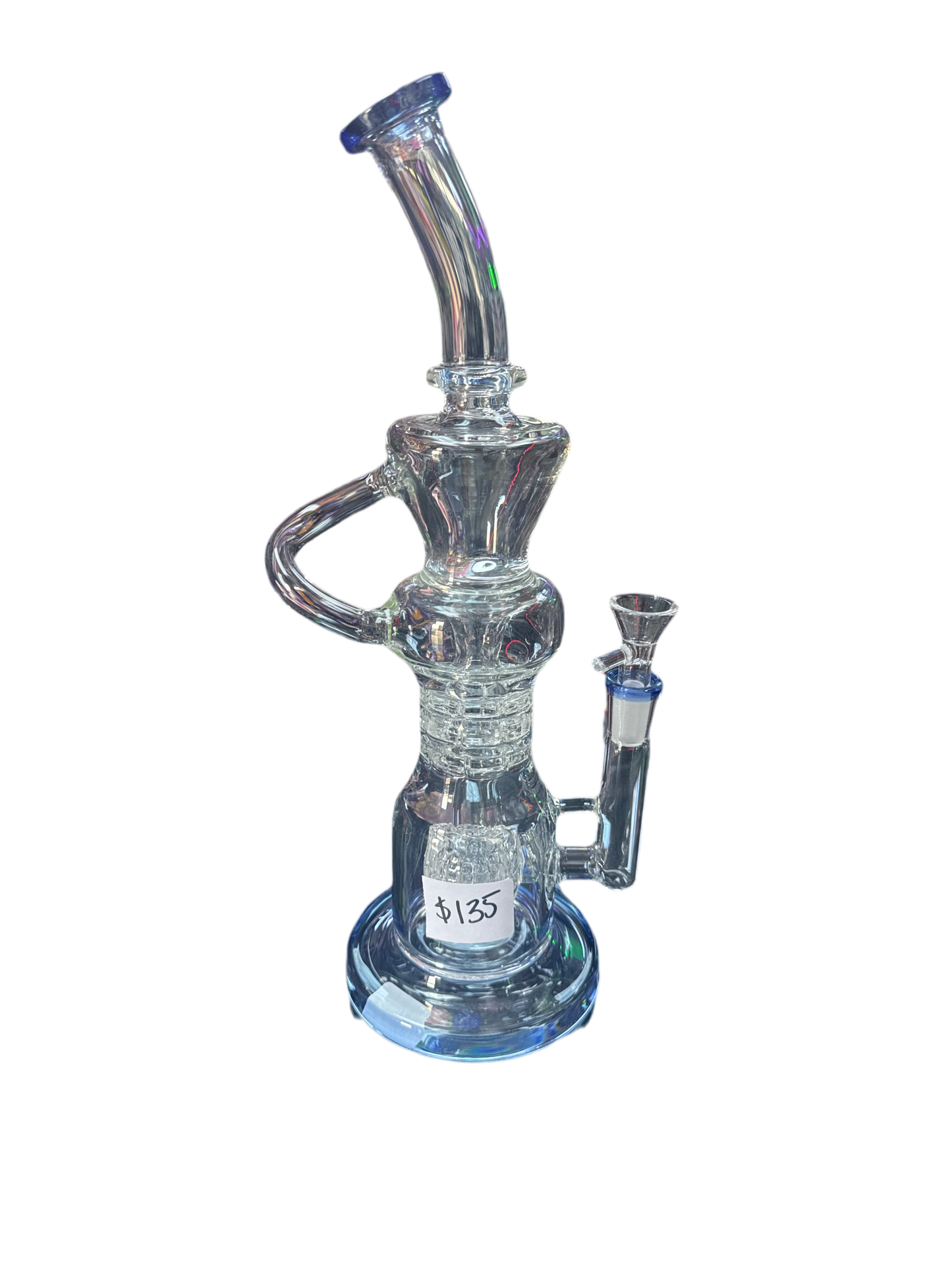 Recycler water pipe with blue color accents and perc