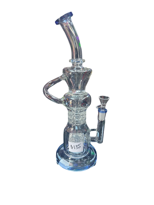 Recycler water pipe with blue color accents and perc