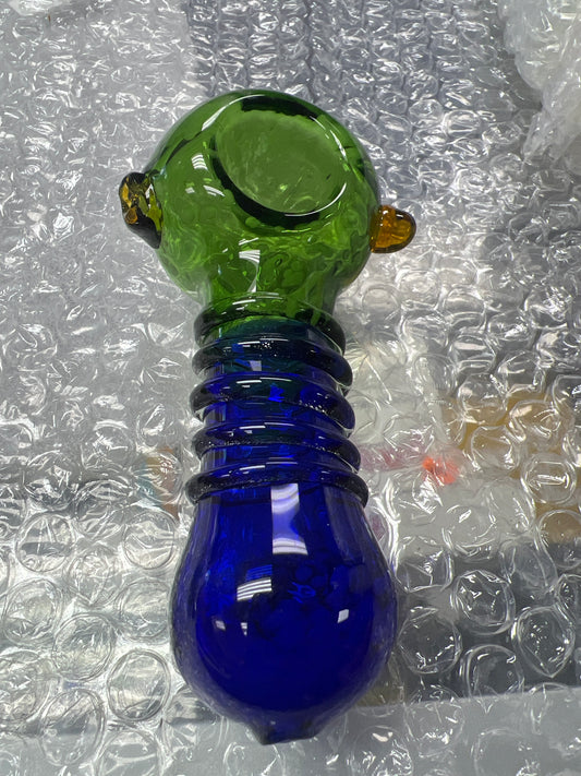 Green and blue with yellow accent bubble hand pipe