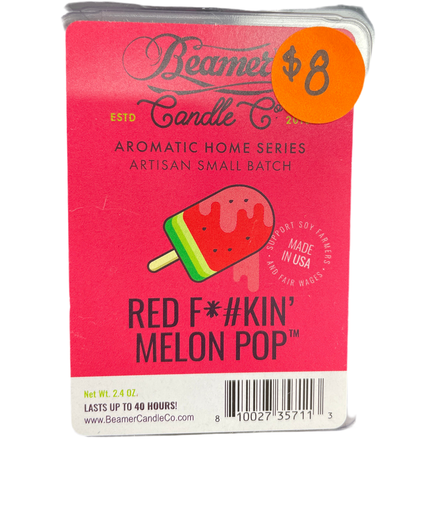 Beamer Candle Co - 2.4 oz Artisan Wax-  Red F**ckin Melon Pop