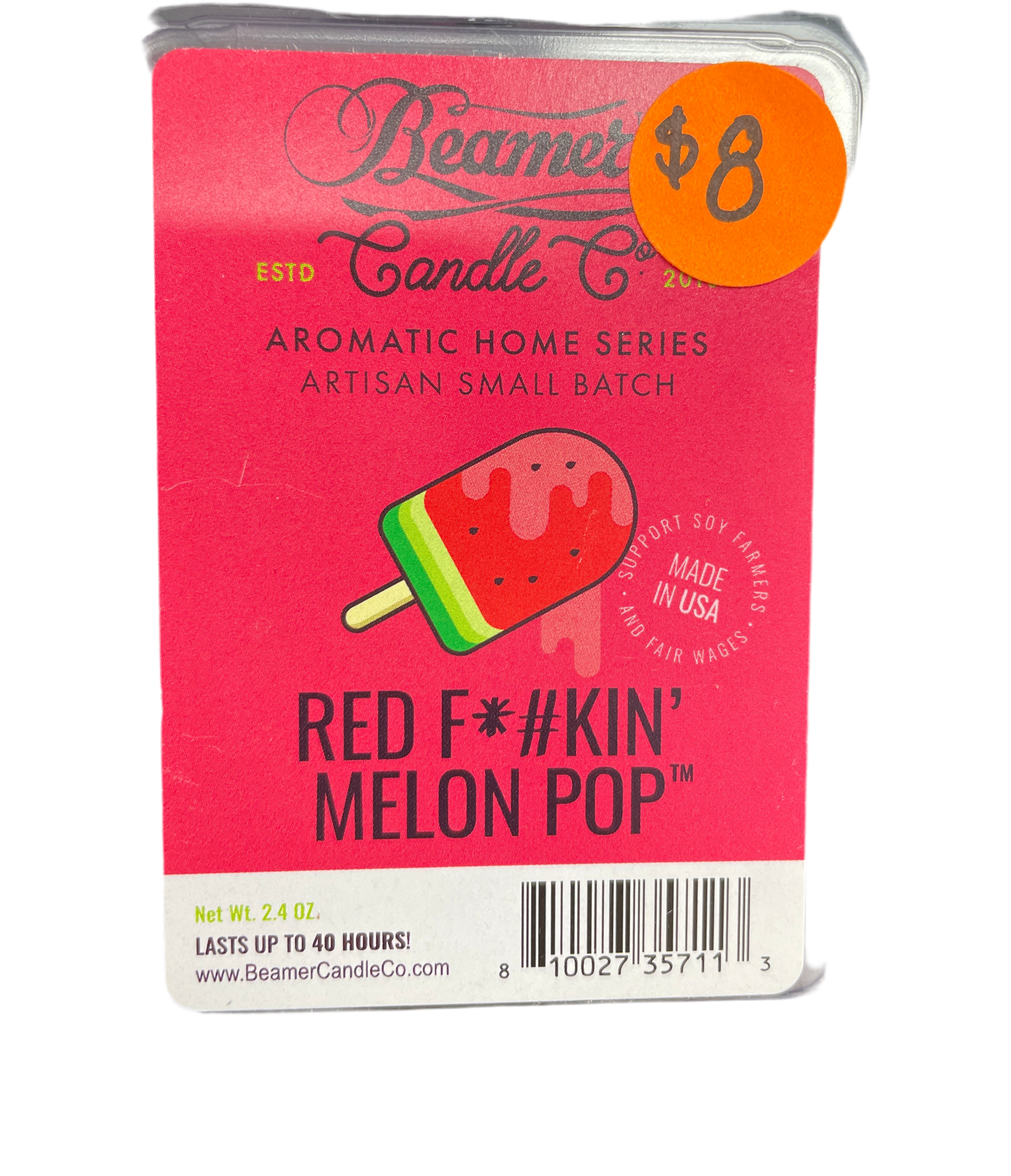 Beamer Candle Co - 2.4 oz Artisan Wax-  Red F**ckin Melon Pop
