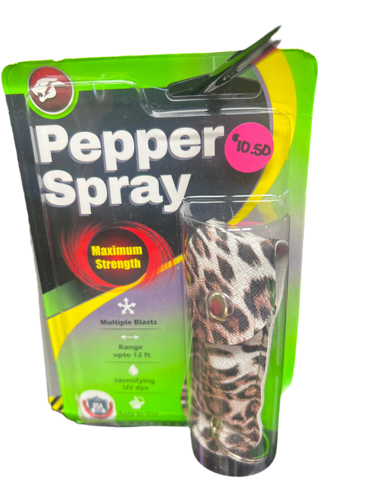Cheetah Pepper Spray with Keychain Holder - Leopard Print