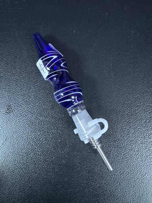 Small Glass Nectar Collector (Blue w White Swirls