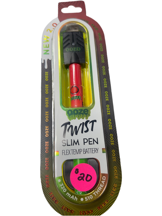 OOZE Twist Slim Pen 320mah 510 Battery with Charger - Rasta Red & Green