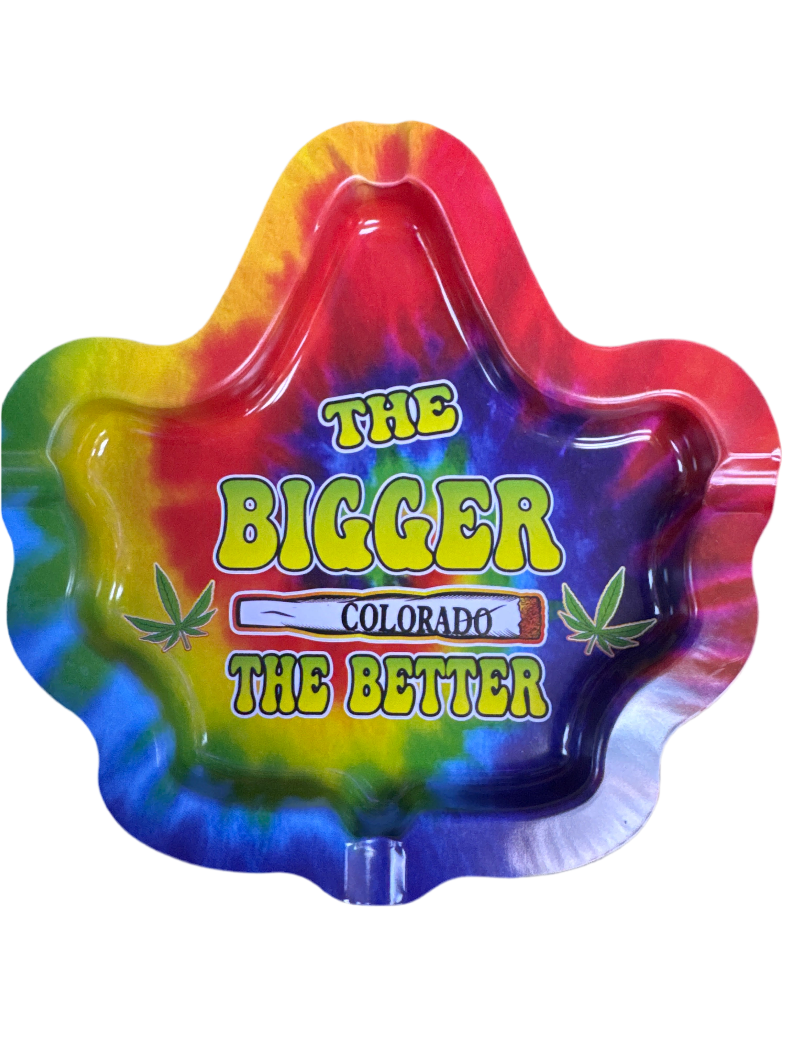 Pot Leaf Colorado Tin Ashtray 6” (Rainbow Tie-dye)