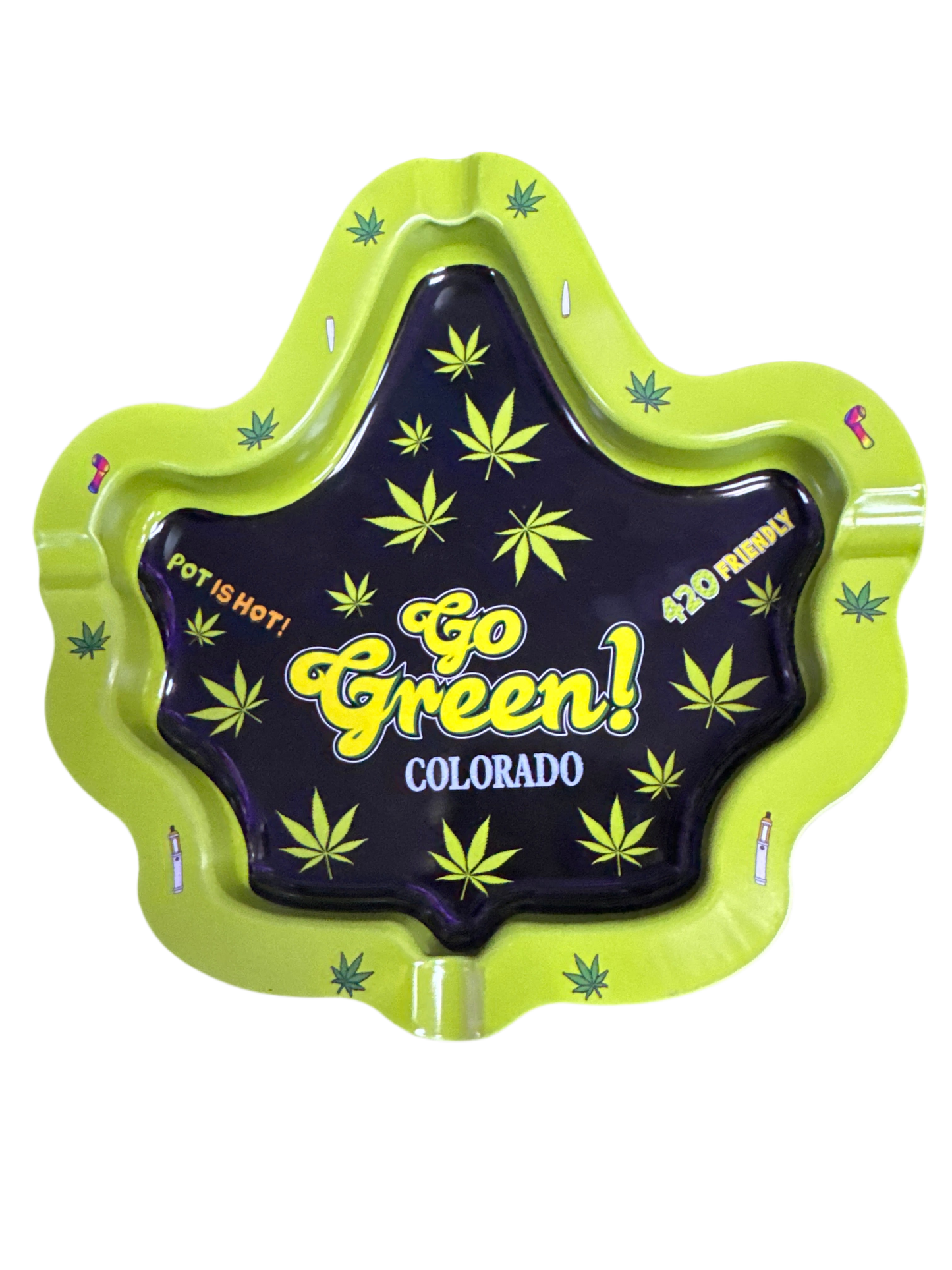 Pot Leaf Colorado Tin Ashtray 6” (Go Green)