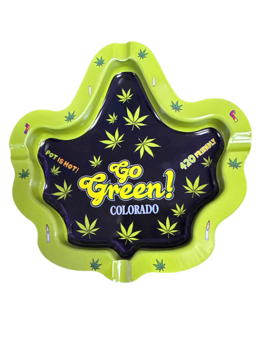 Pot Leaf Colorado Tin Ashtray 6” (Go Green)