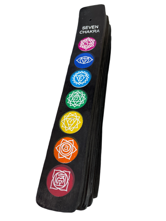 Black Flatwood Incense Burner w 7 Chakras