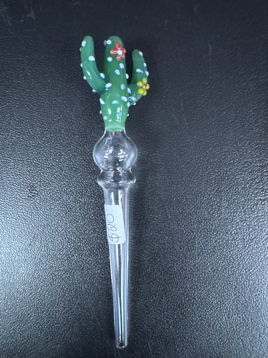 Glass Straw w Cactus Design mouthpiece
