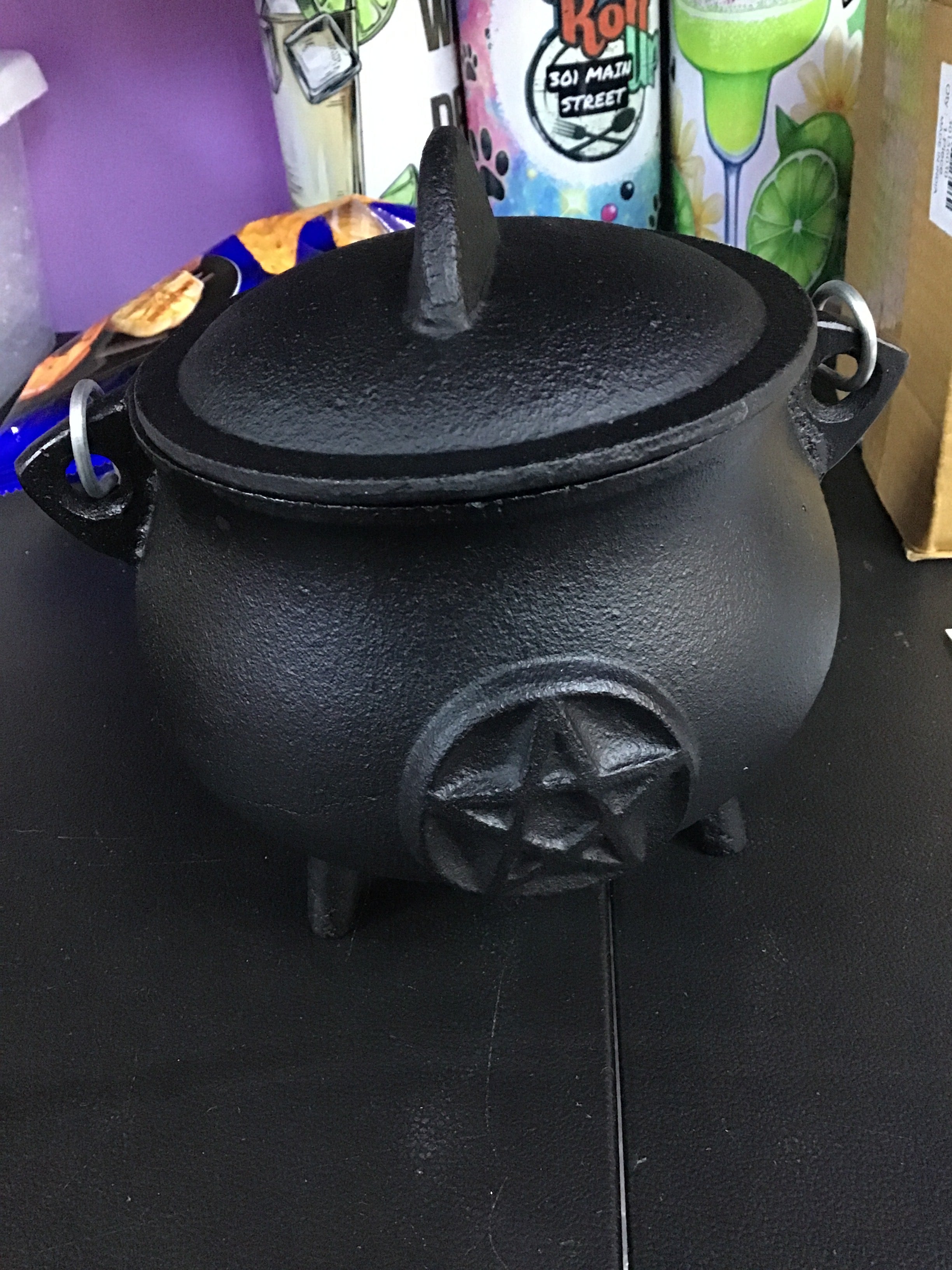 Cast Iron Cauldron with Medium Sized Pentagram
