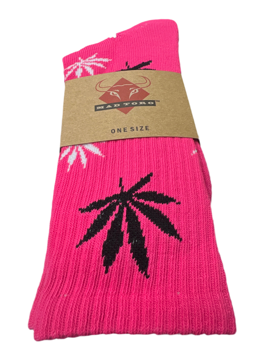 Pink Marijuana Leaf Socks - Crew