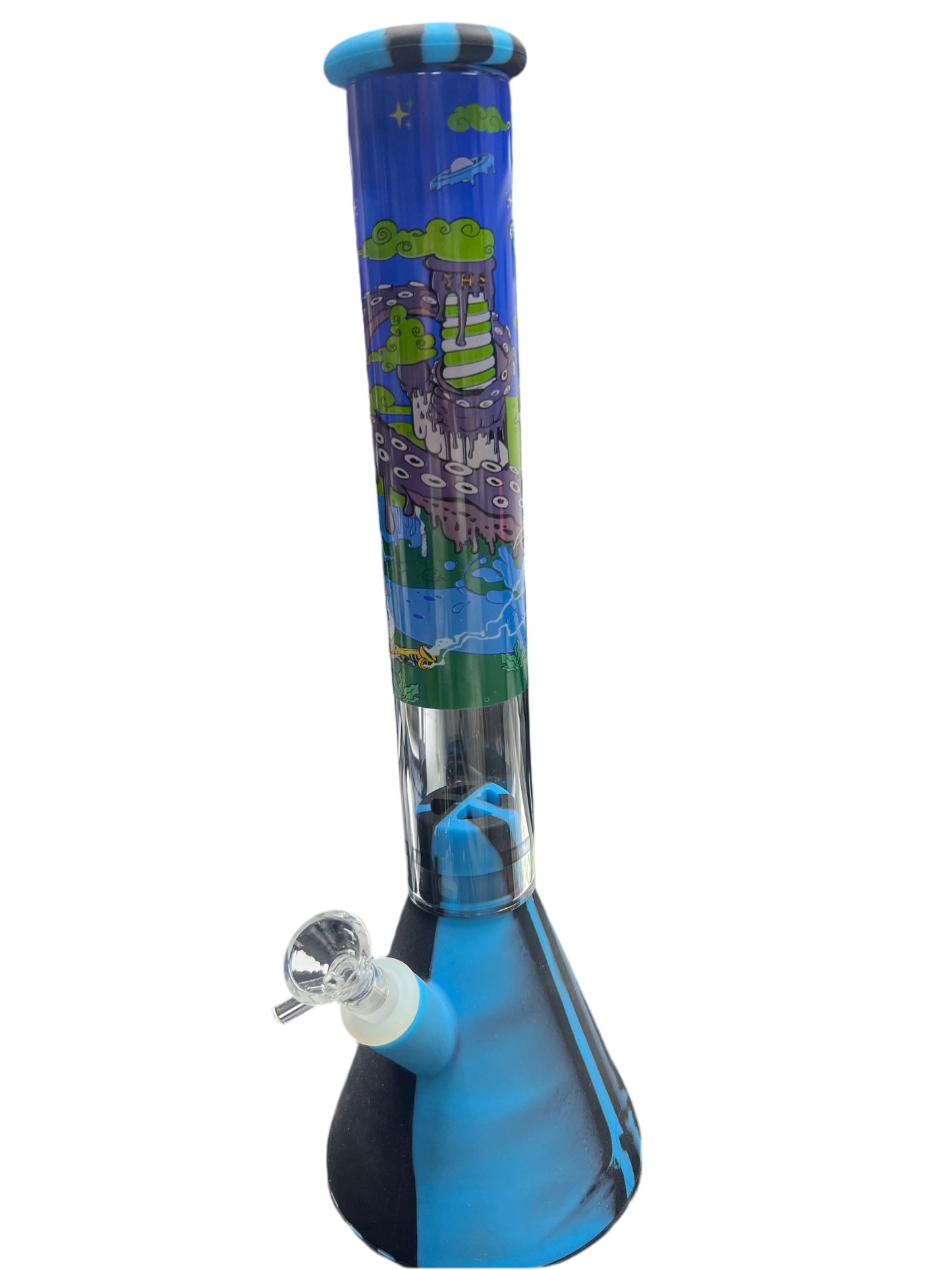 Octopus Alien Blue and Black Silicone Beaker Water Pipe
