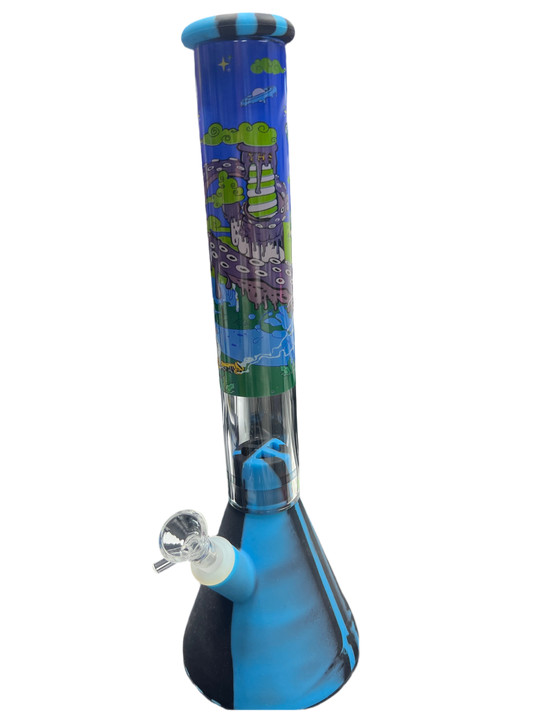 Octopus Alien Blue and Black Silicone Beaker Water Pipe
