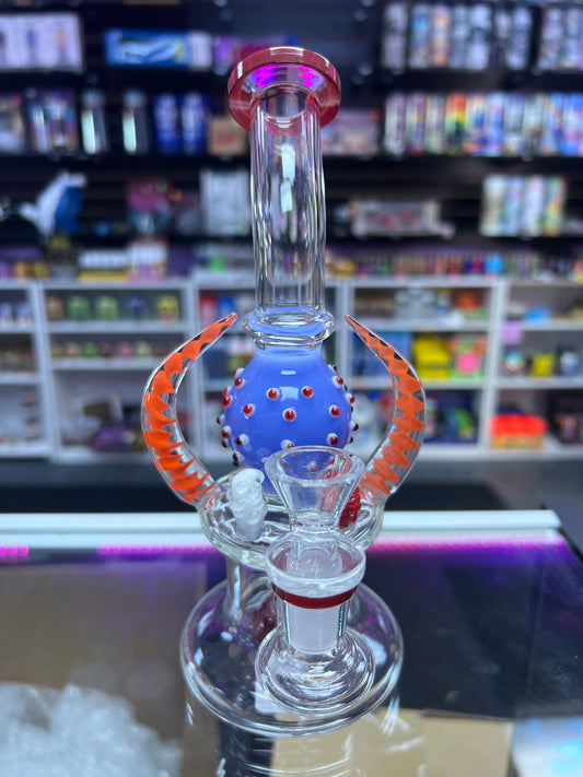 Speckled Sphere and Horn Decal Water Pipe Red and Purple