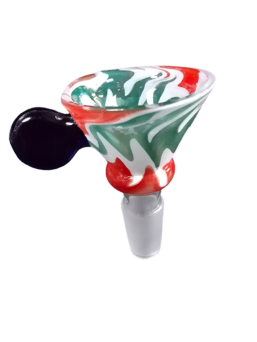 Red & white swirl bowl with flat handle