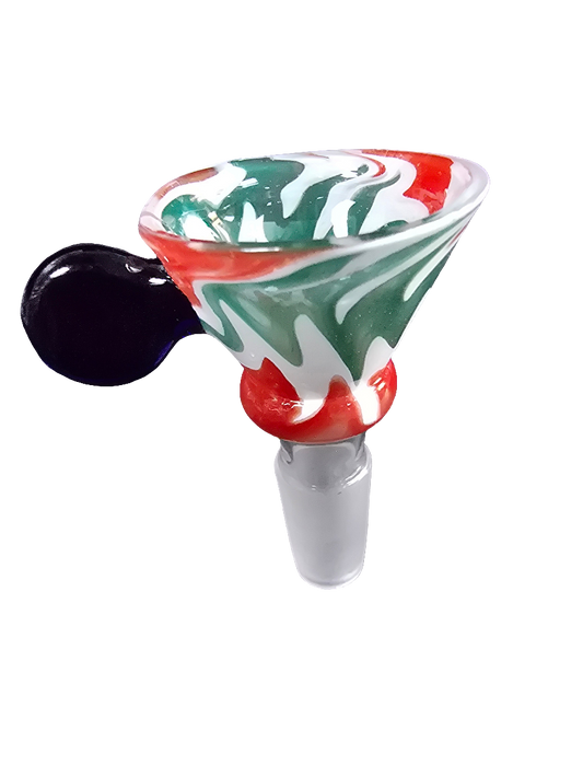 Red & white swirl bowl with flat handle