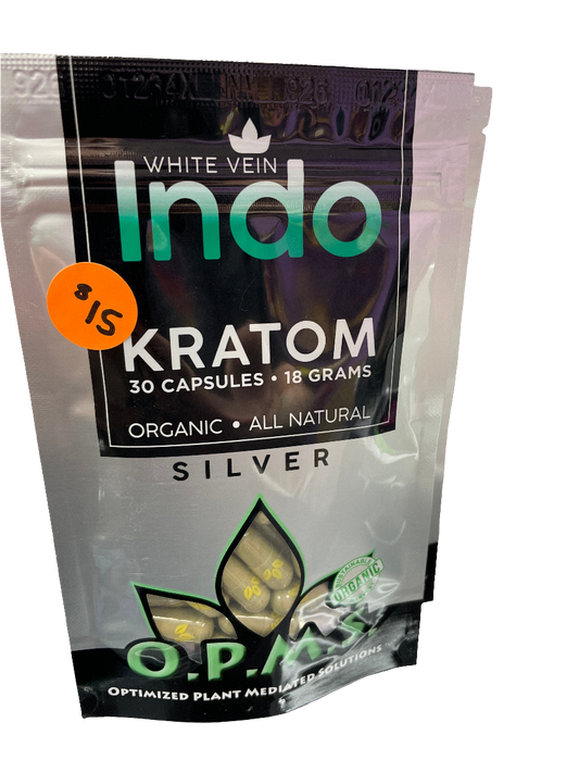O.P.M.S. Kratom Capsules - 30 count 18g - White Vein Indo