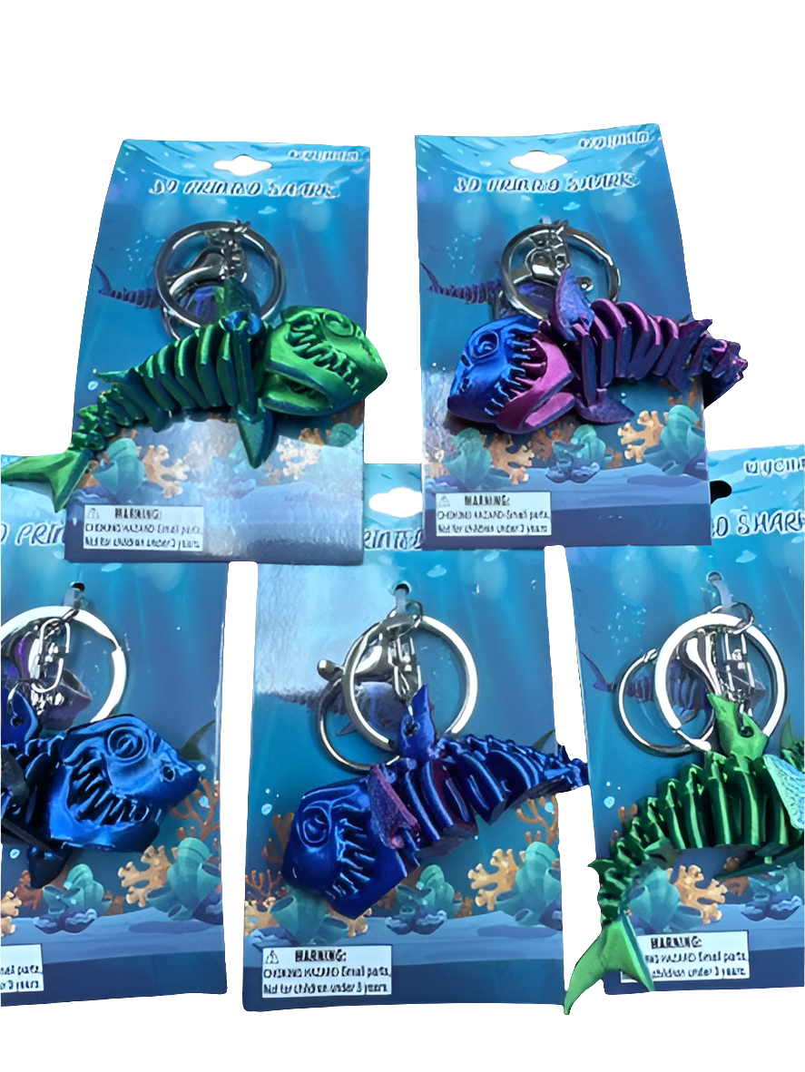3D Printed Shark Keychain 1 Count Assorted Colors
