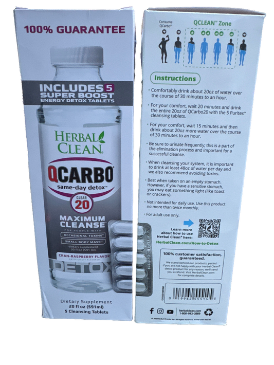 Q-Carbo Clear 20 Cran-Rasberry 20oz (Includes 5 Super Boost Energy Detox Tablets)