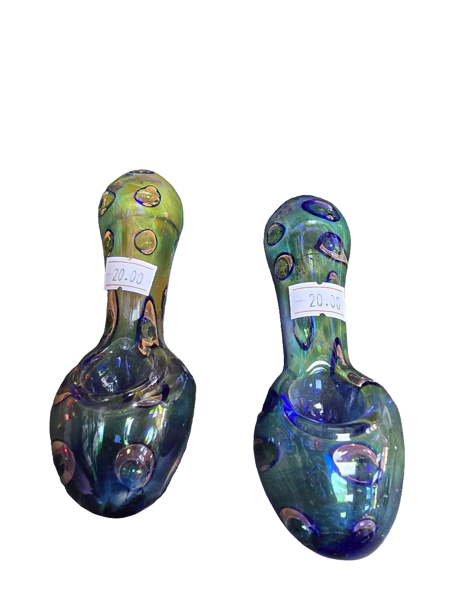 Green with blue bubble design glass pipe