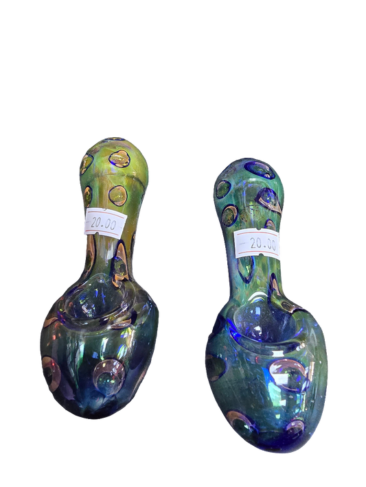 Green with blue bubble design glass pipe