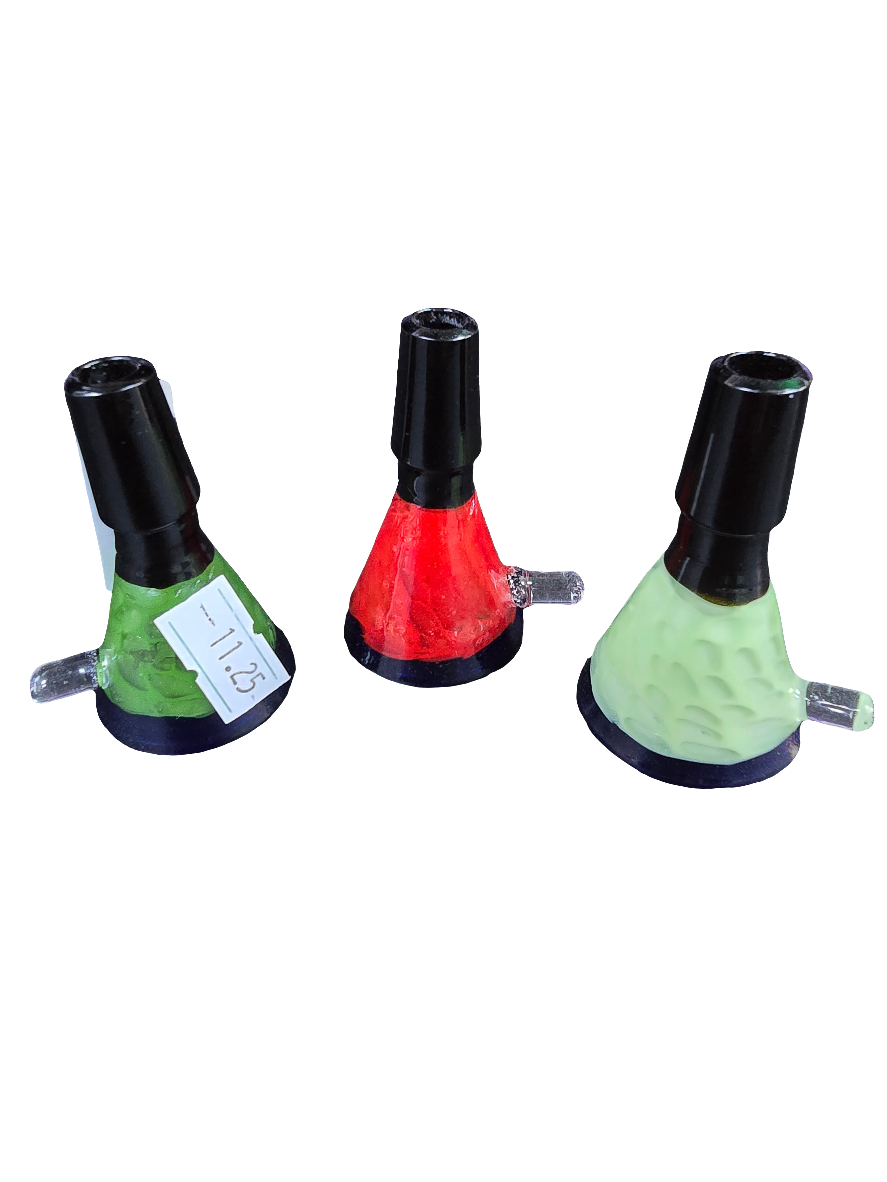 Green/red/cream comb transparent bowl piece with handle