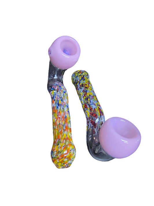 Glass Sherlock pipe with rainbow speckled design