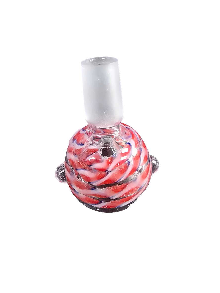 Bowl with blue & red swirl interior with side bubbles