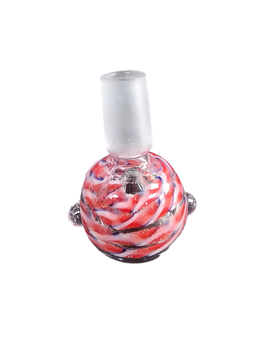 Bowl with blue & red swirl interior with side bubbles